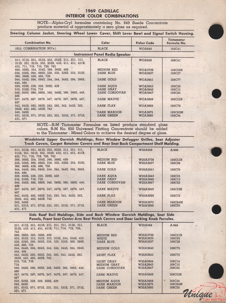 1969 Cadillac Paint Charts RM 2
